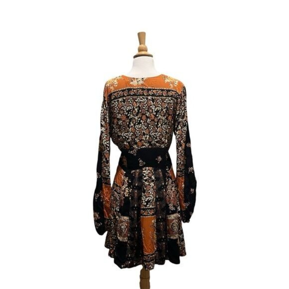 Free People Mixin’ It Up Mini Dress Orange/Black Floral Size M New With Tags - Picture 4 of 5